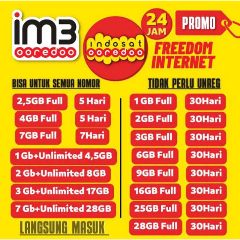 PAKET DATA INDOSAT MURAH FULL 100GB || 50GB || 44GB|| 28GB || 20GB ||10GB"