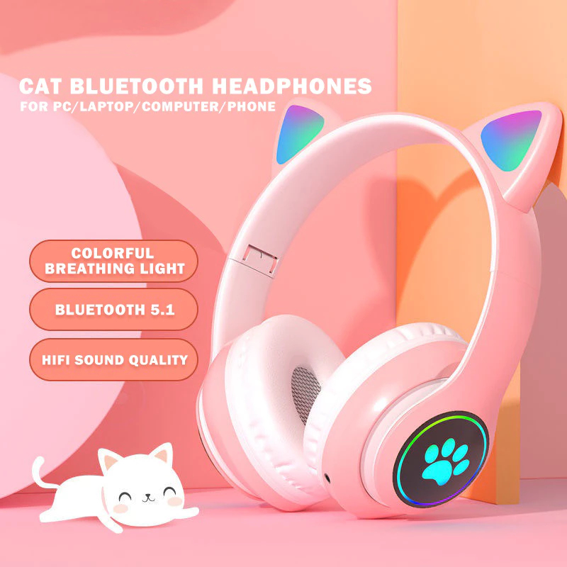 STN - 28 Headphone Bluetooth 5.0 Bentuk Telinga Kucing Dengan Mic