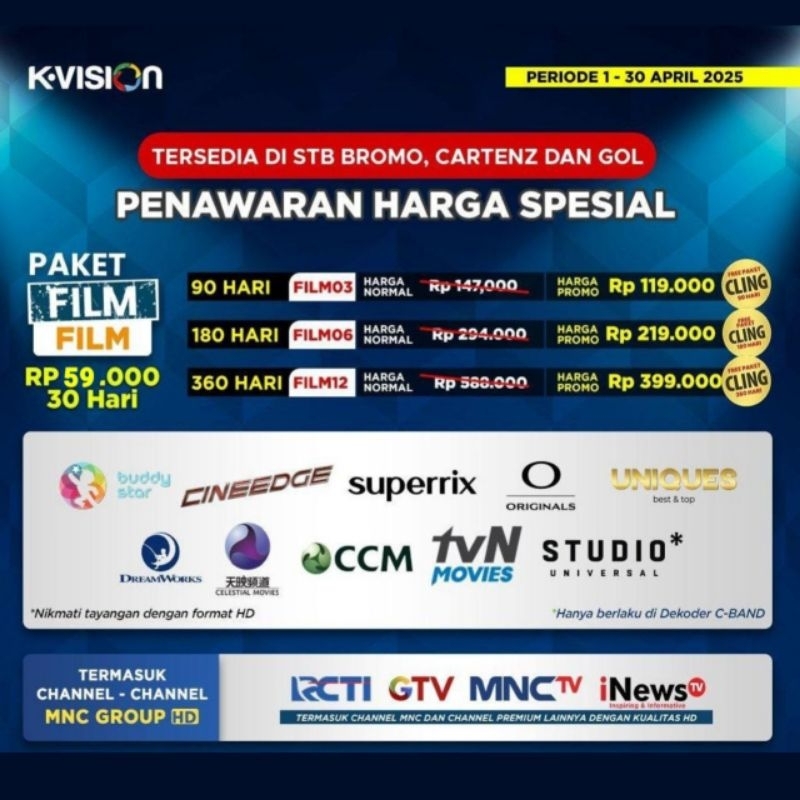 Paket Film Kvision + Bonus Cling 1 Bulan