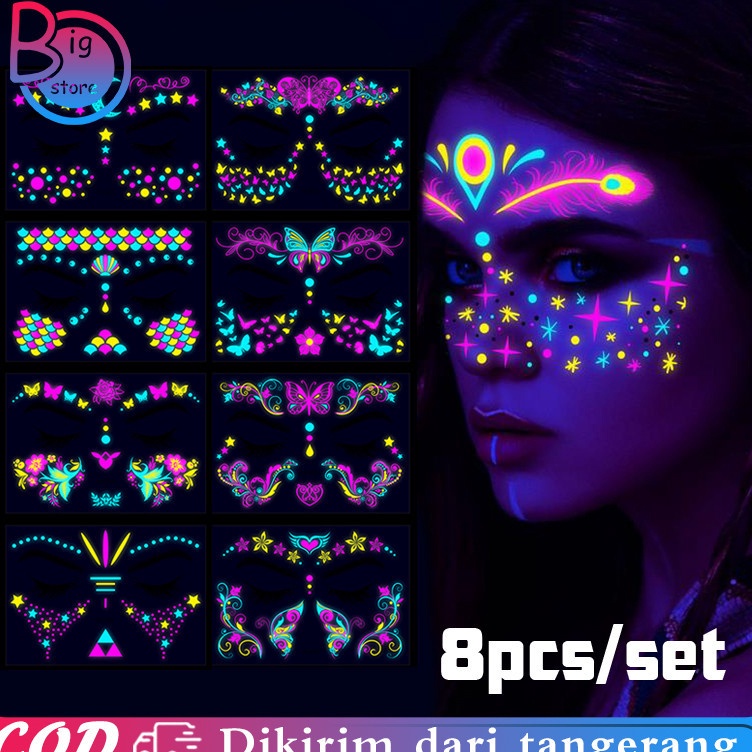 

KODE X83C Isi 8pcs Sticker Wajah Glow In The Dark Face Sticker Wajah Stiker Face Stiker Wajah Makeup Halloween Party