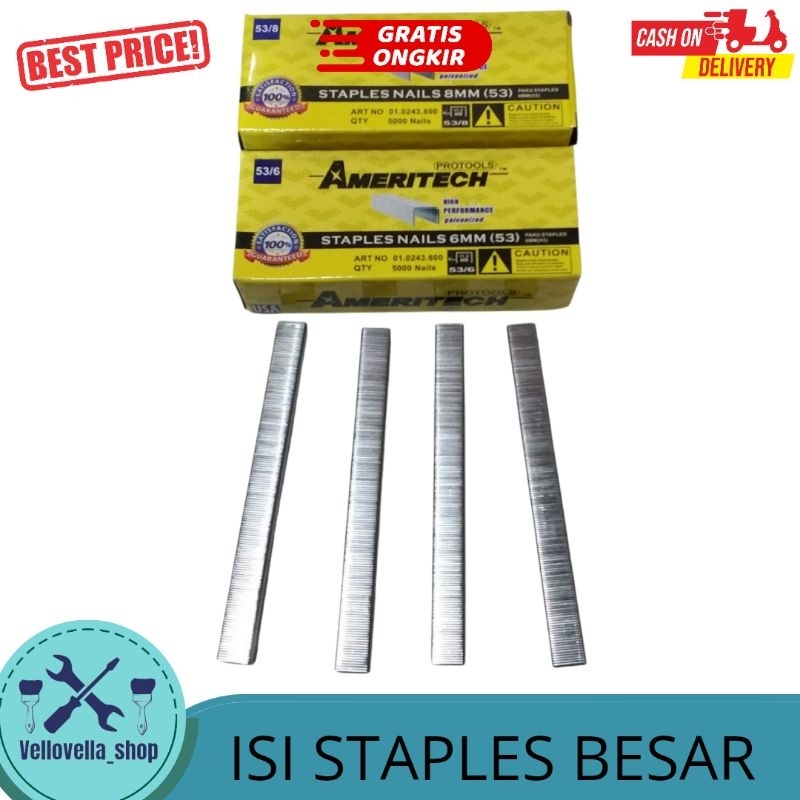 

Isi staples tembak / isi necis tembak / Isi stapler tembak ukuran 6mm dan 8mm isi 5000