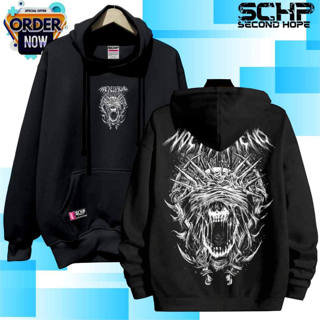 HOODIE Pria Wanita Warna Hitam Gambar Tengkorak Keren Sweater Cowok Ukuran Jumbo Oversize