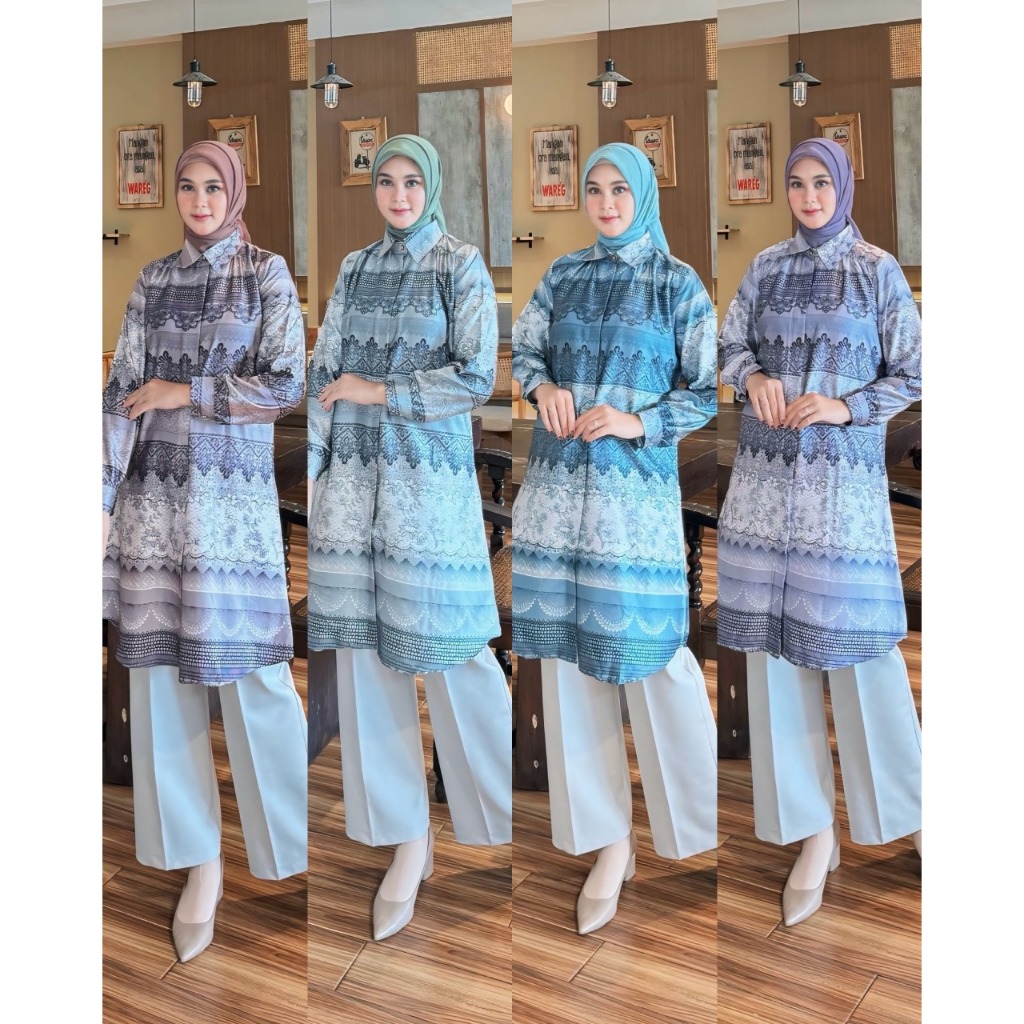NAORI - Tunik Wanita / Kemeja Wanita Armani Silk Motif Premium / Kemeja Muslimah / Tunik Motif Etnic