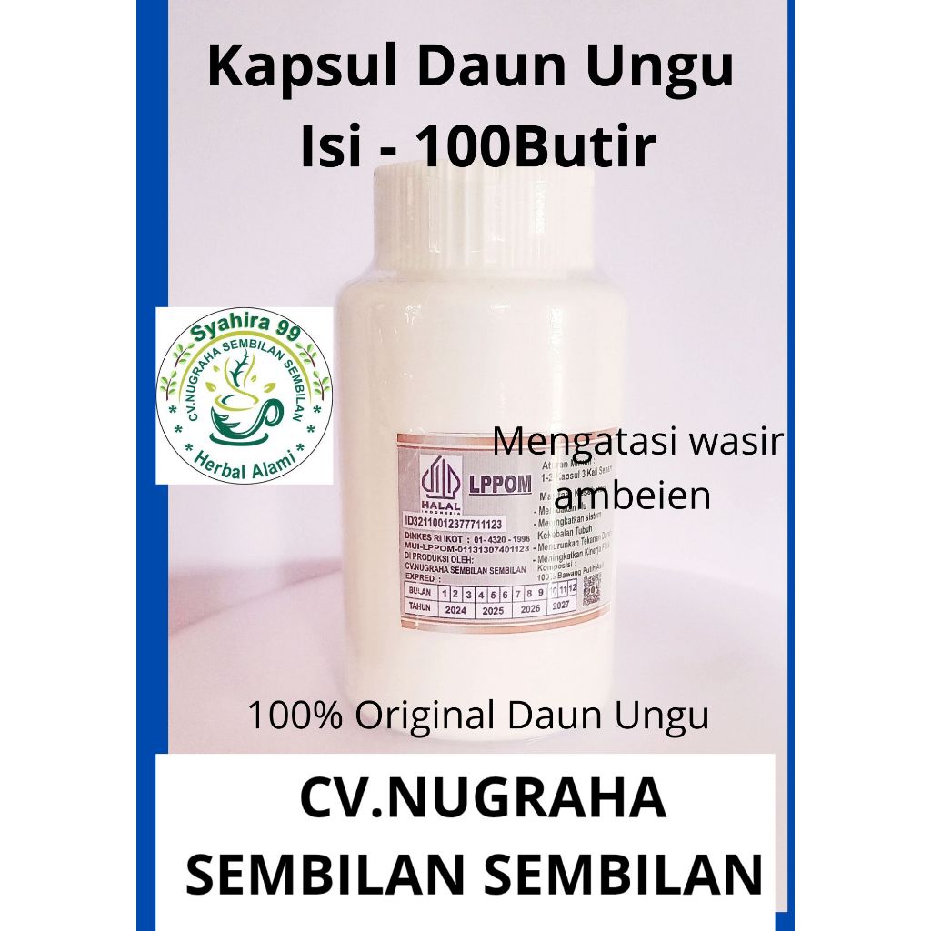 

KAPSUL HERBAL ALAMI DAUN UNGU MENGATASI PERADANGAN WASIR AMBEIEN ISI 100 BUTIR MENGATASI WASIR AMBEIEN KEMASAN BOTOL PUTIH