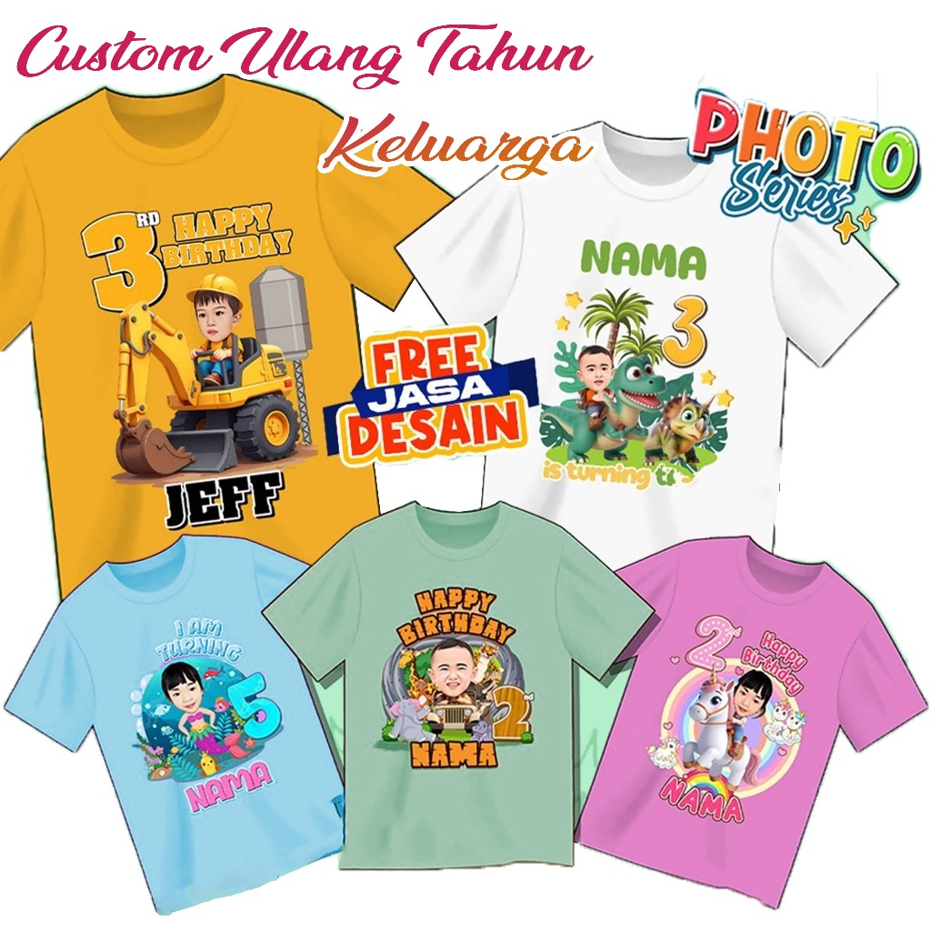 Kaos Custom Ulang tahun Kaos Ultah karakter pake Foto Anak Kado ulang tahun Kado Ultah