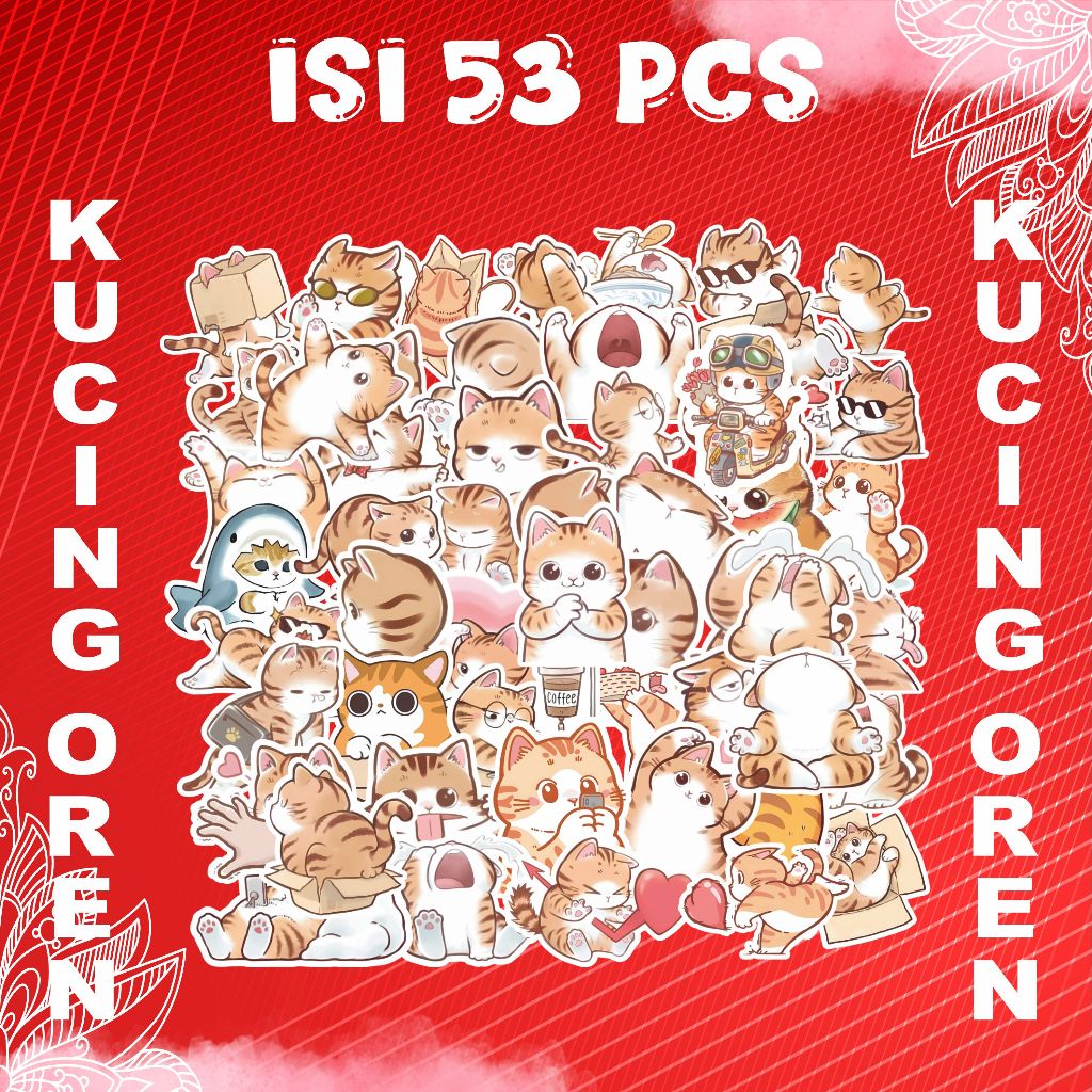

STIKER ANIMASI KUCING OREN LUCU | 53 PCS CUTTING DIE-CUT | CUTE STICKER PACK ANTI AIR | BISA UNTUK HP/LAPTOP