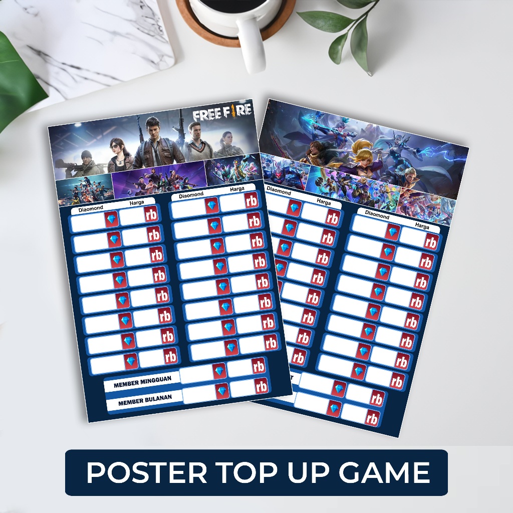 POSTER KONTER DAFTAR HARGA KUOTA GAMES TOP UP GAME A5 14 X 20 CM