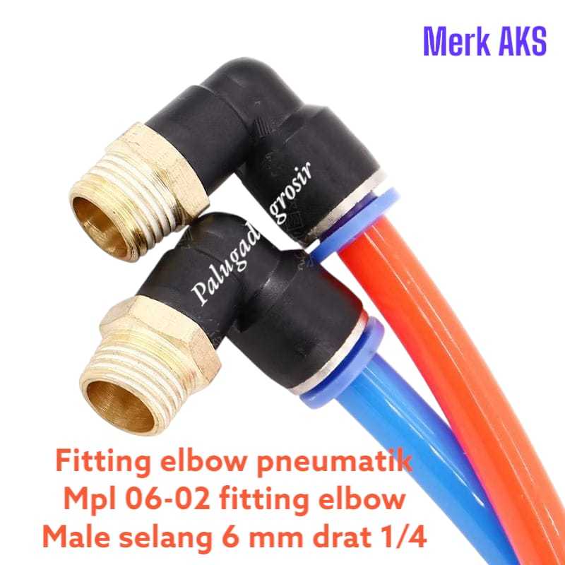 Fitting Elbow Pneumatic Selang 6mm Drat 1/4"