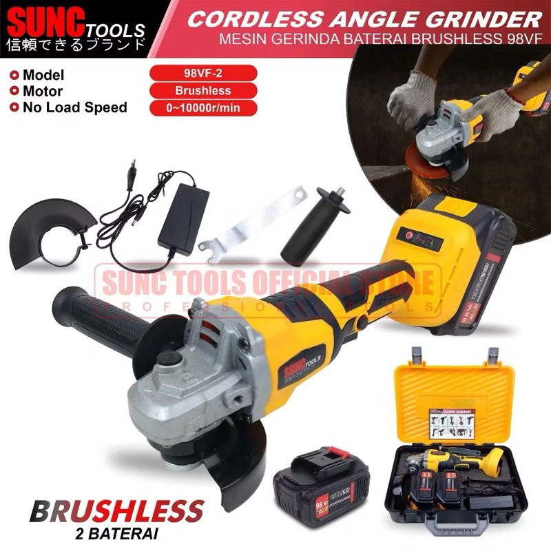 SUNC TOOLS Mesin Gerinda Baterai Cordless Angle Grinder 98VF 98V