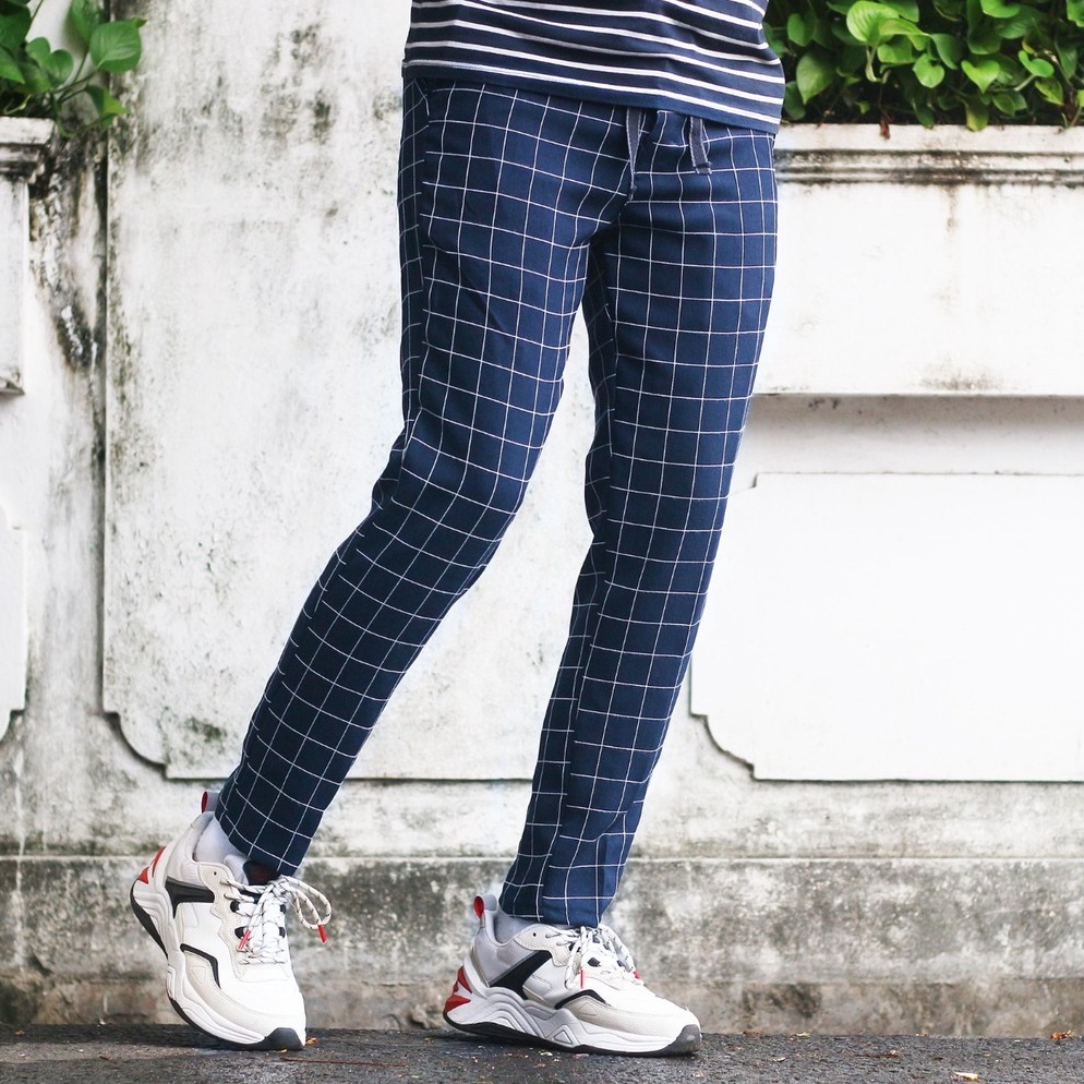 Harga Promo Celana Tartan Panjang Motif Kotak Kotak Merah Biru Pria Ukuran 27  38