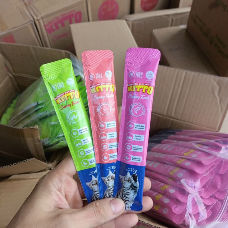 PROMO KITTO CREAMY TREATS 15GRAM HALAL Snack Kucing Basah Krim Treat Cat Wet Food Makanan Cemilan En