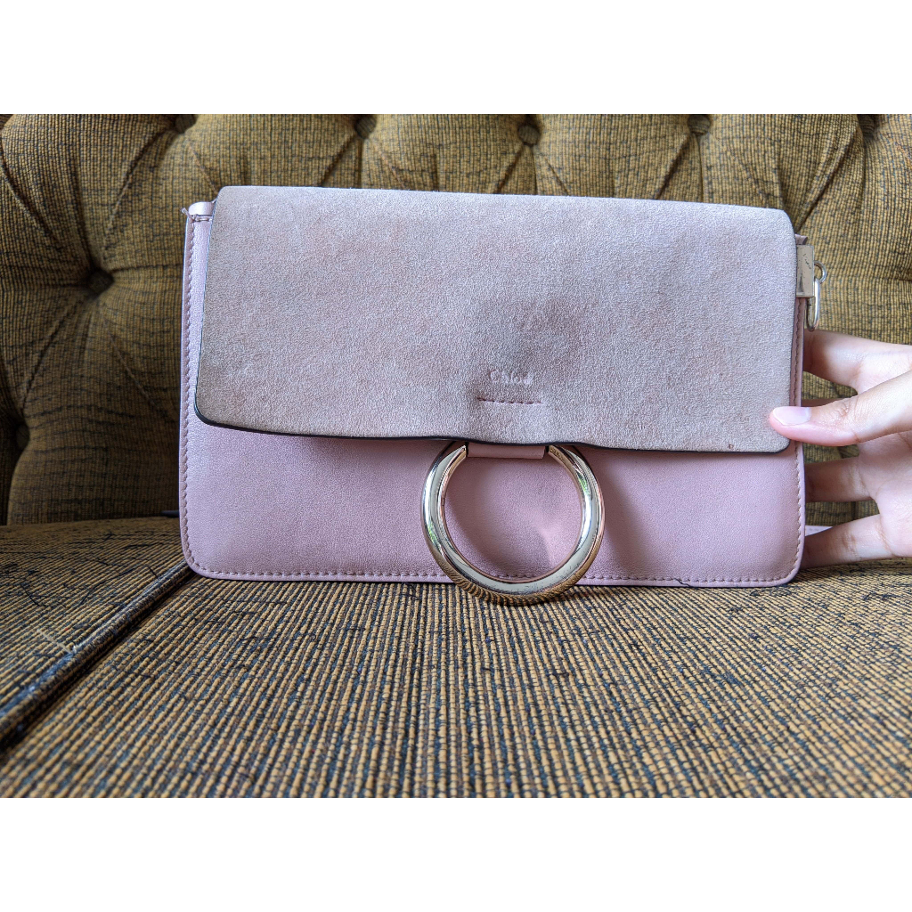 Chloe Faye Shoulder Bag Suede Leather/Calfskin Leather Pink