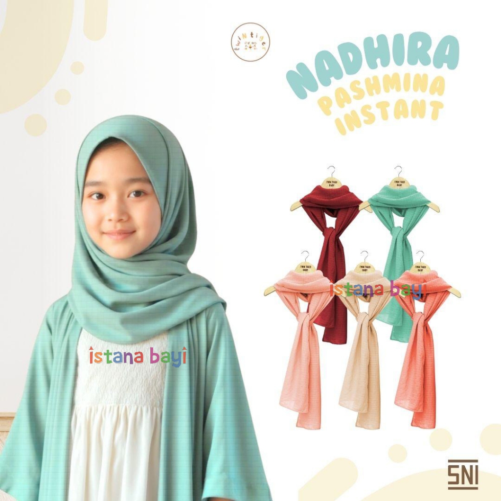 Twin Tiger Hijab Pashmina Inner Anak Perempuan 2IN1 Nadhira Pashmina Instan Jilbab Anak Perempuan In