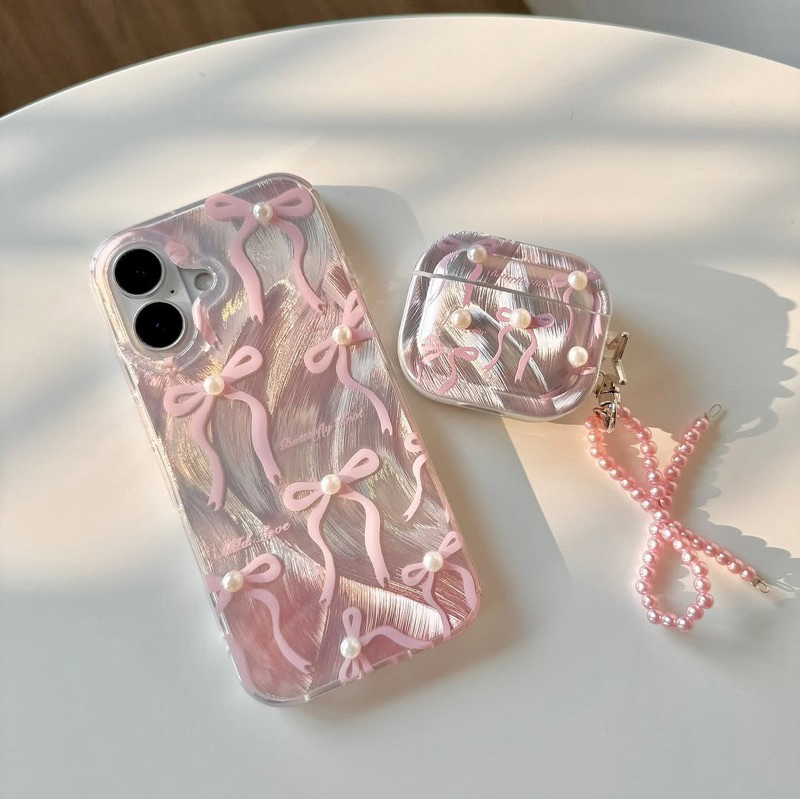 Amarr.Official - Pink Ribbon Case Casing Iphone 11 - 15 Pro Max & Airpods