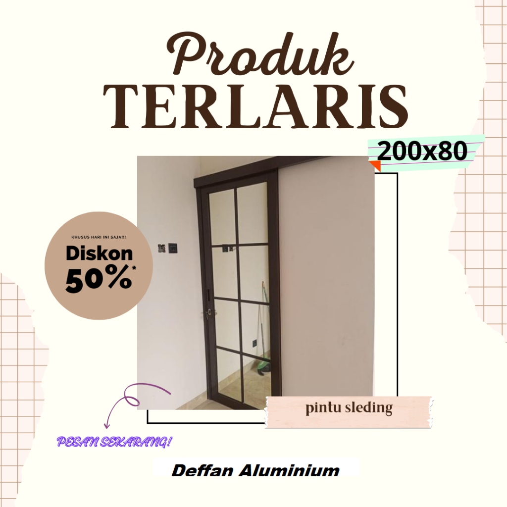 kusen pintu sliding geser aluminium ornamen 200x80