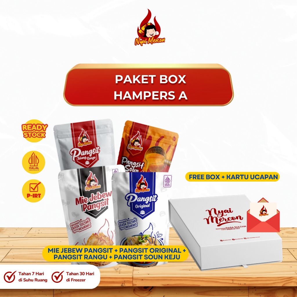 

Nyai Mercon – Paket Hampers A (Pangsit Ori, Pangsit Rangu, Mie Jebew, Pangsit Soun Keju) Makanan Instan
