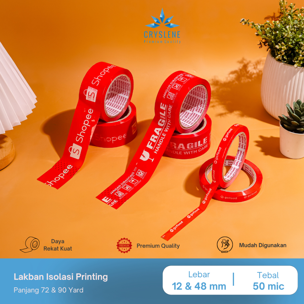 

CRYSLENE ISOLASI SOLATIP LAKBAN PRINTING ONLINE GOFOOD 12MM (72Yard & 90Yard)