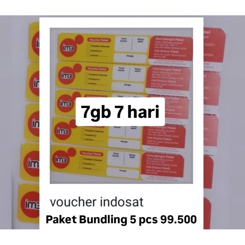 Voucher Indosat 7 gb 7 hari bundling 4 pcs 99.500