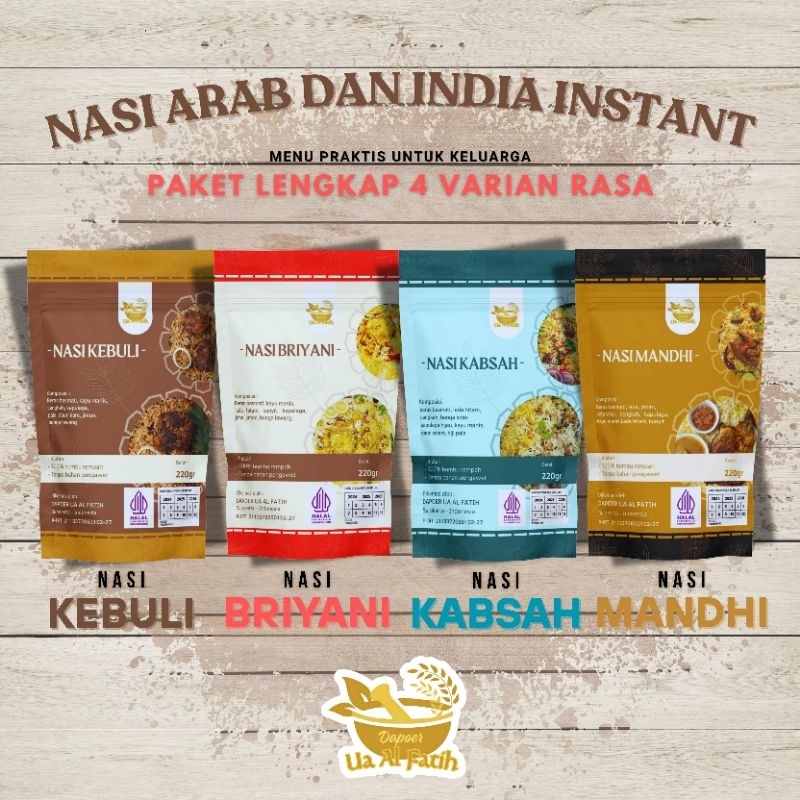 

PAKET INSTAN ISI 4 VARIAN RASA kebuli briyani kabsah mandhi kebuli instan briyani instan beras basmati 200gr bumbu rempah halus 8gr praktis instan menu sehat keluarga
