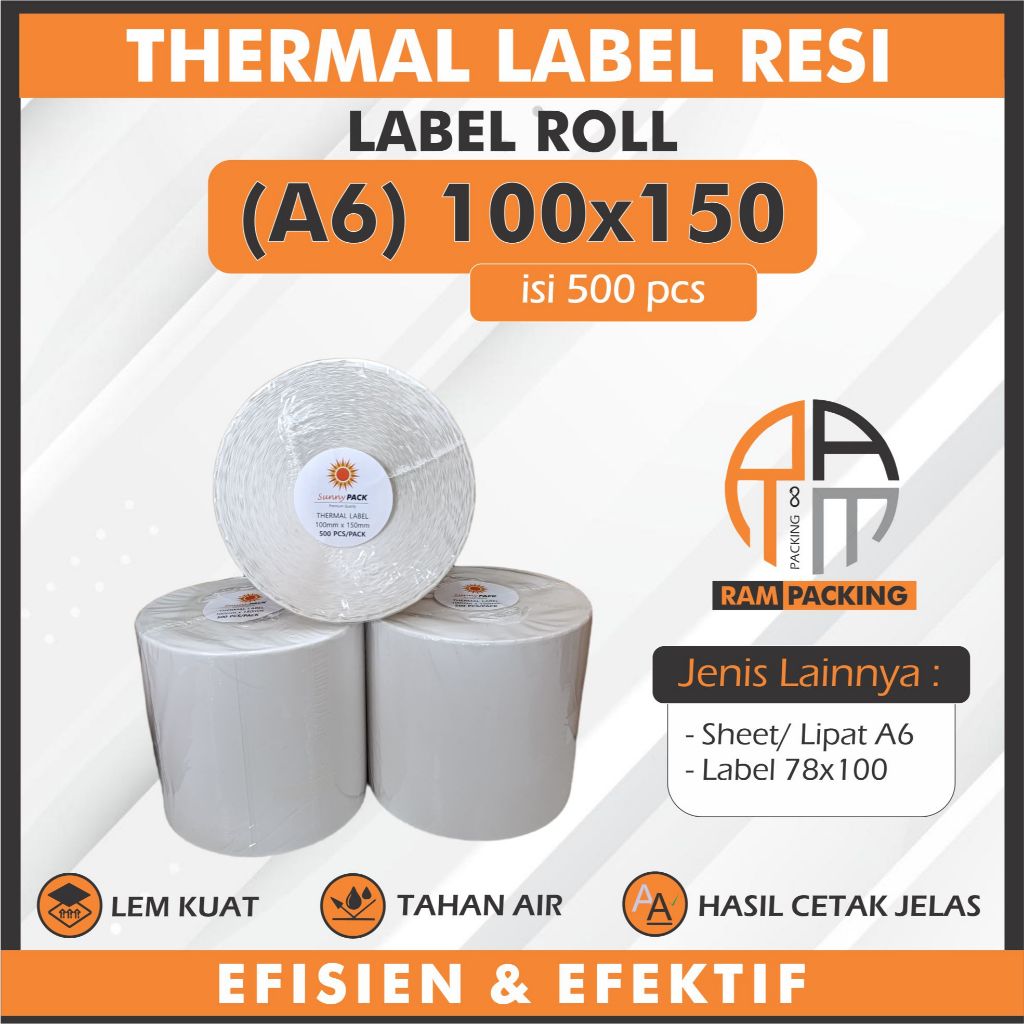 

Thermal Label ROLL A6 100x150 mm isi 500 pcs Stiker Label Resi
