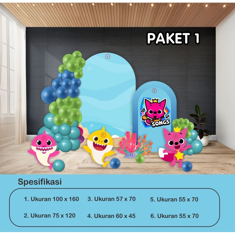 PAKET DEKORASI BABY SHARK / STANDING KARAKTER / BACKDROP ULANG TAHUN BABY SHARK / PINKFONG