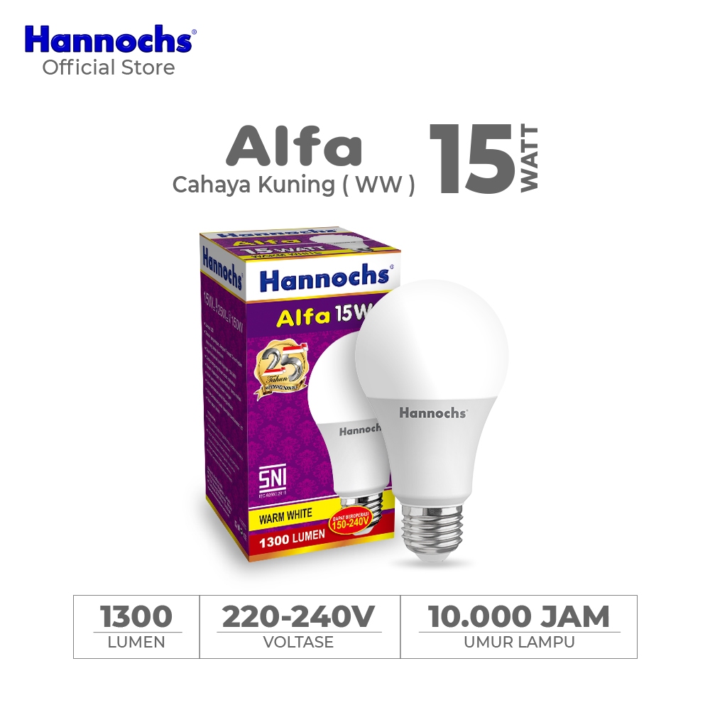 Hannochs Lampu Bohlam LED Alfa 15 watt Cahaya Kuning