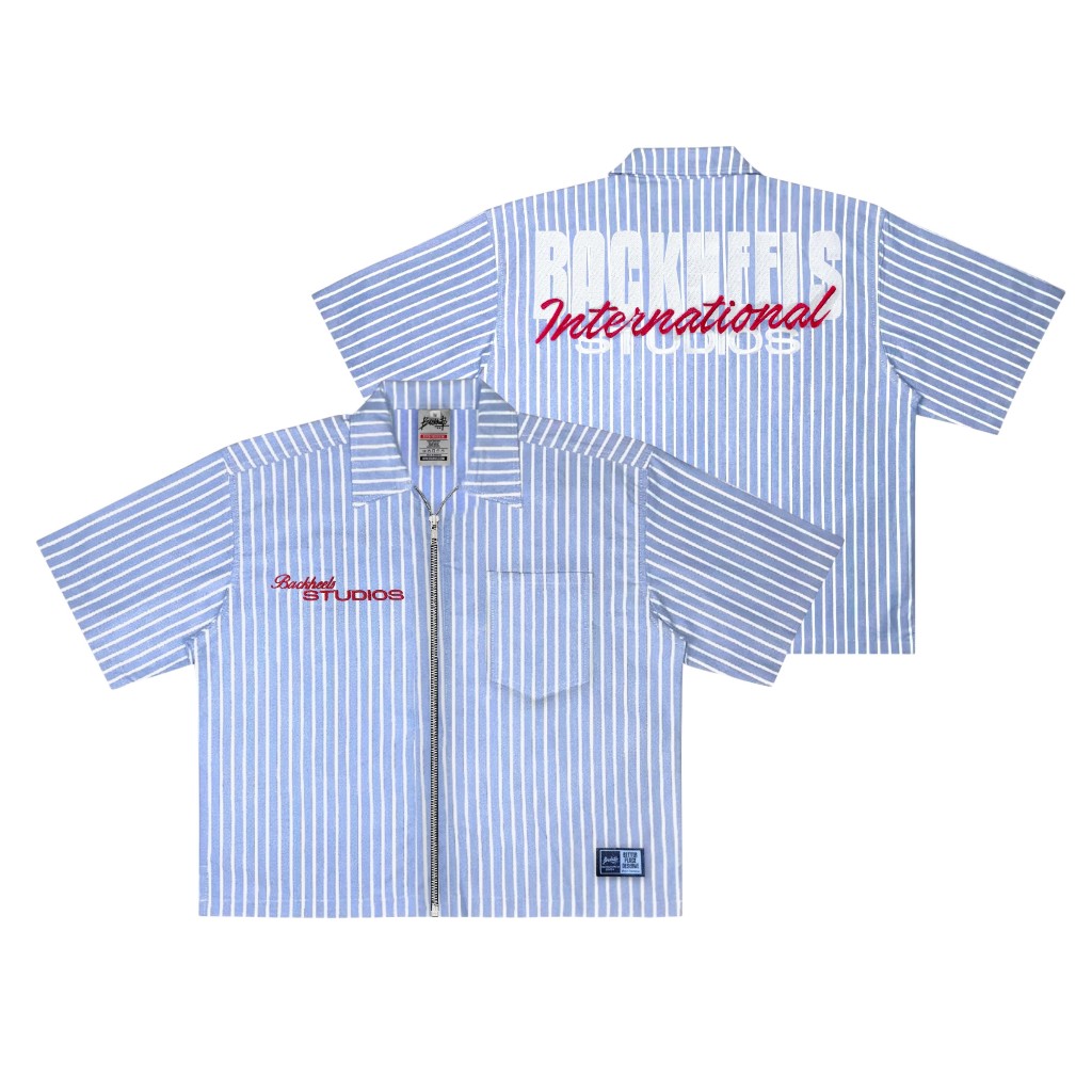 Backheels - Workshirt Zipper Boxy Stripe - Studios International - Kemeja Stripe Unisex