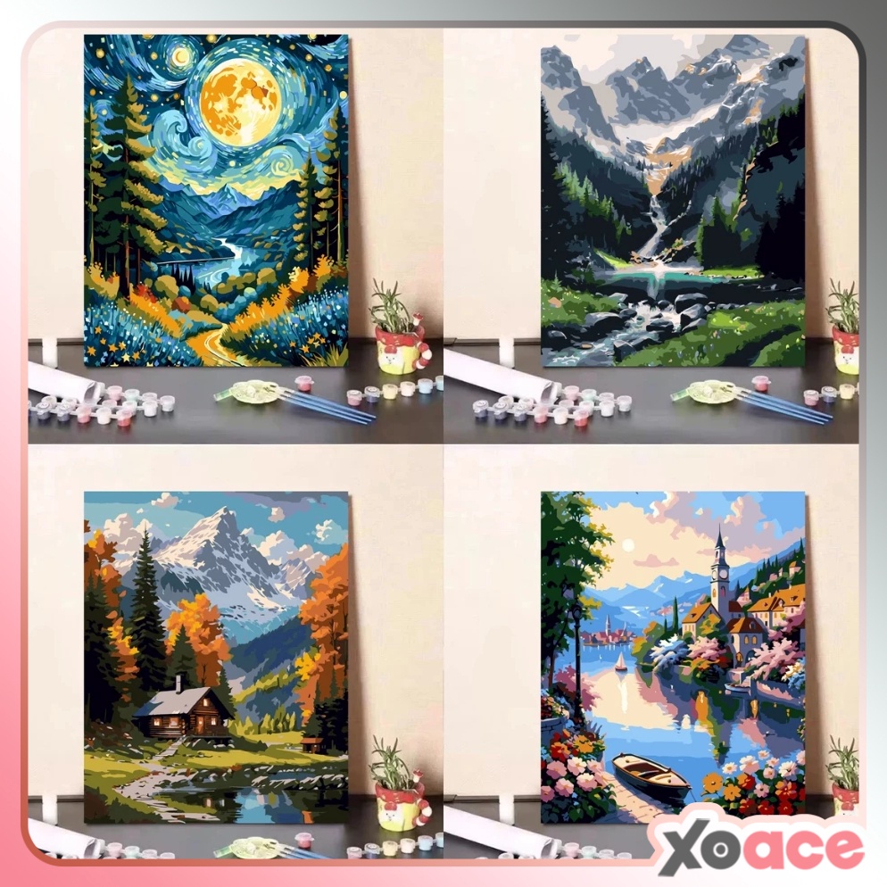 

3x4 FRAMED DIY Paint By Number Kit Digital Painting By Numbers Kanvas Melukis Scenery KODE V7O6