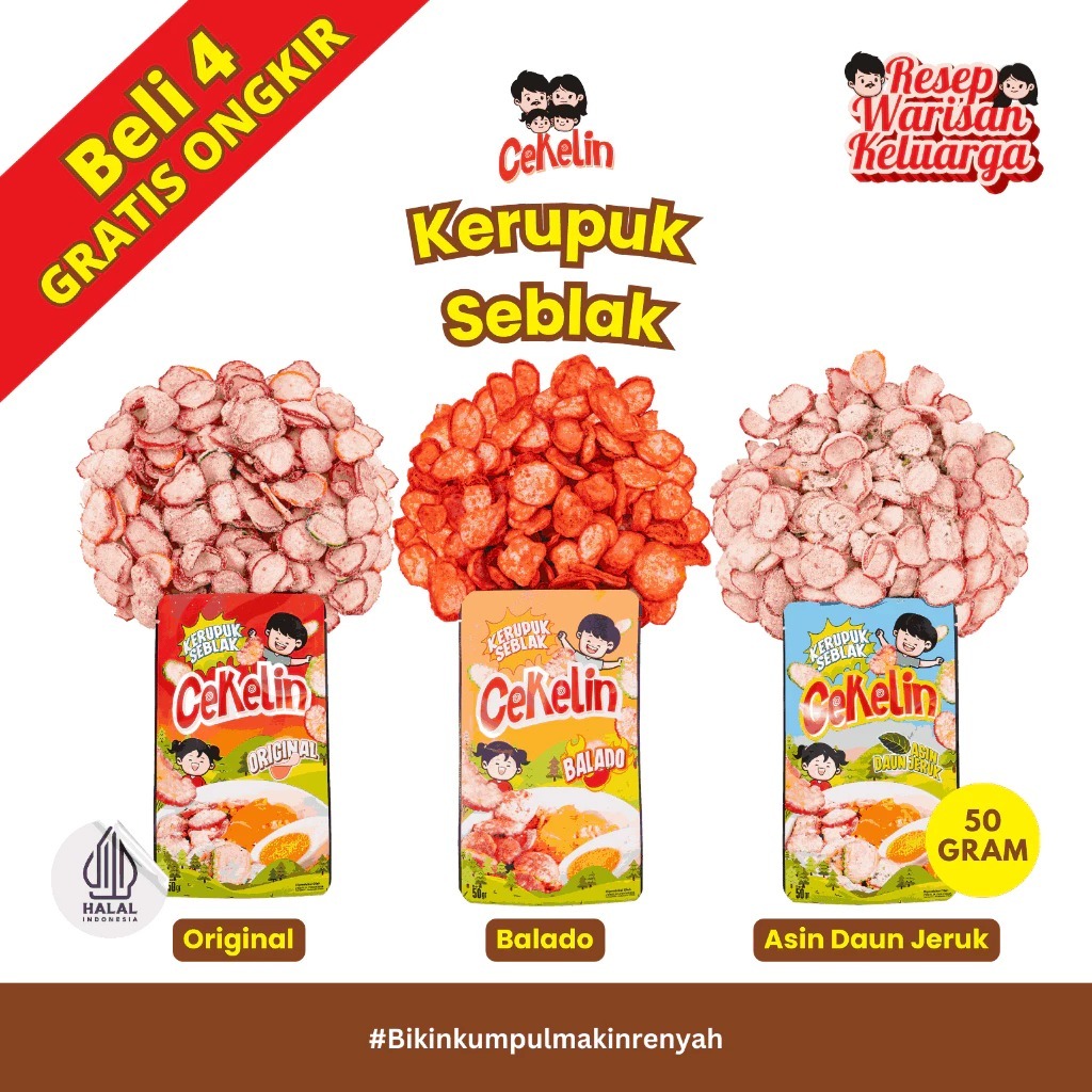 

Cekelin Kerupuk Seblak Balado Original Asin Daun Jeruk 50 Gram