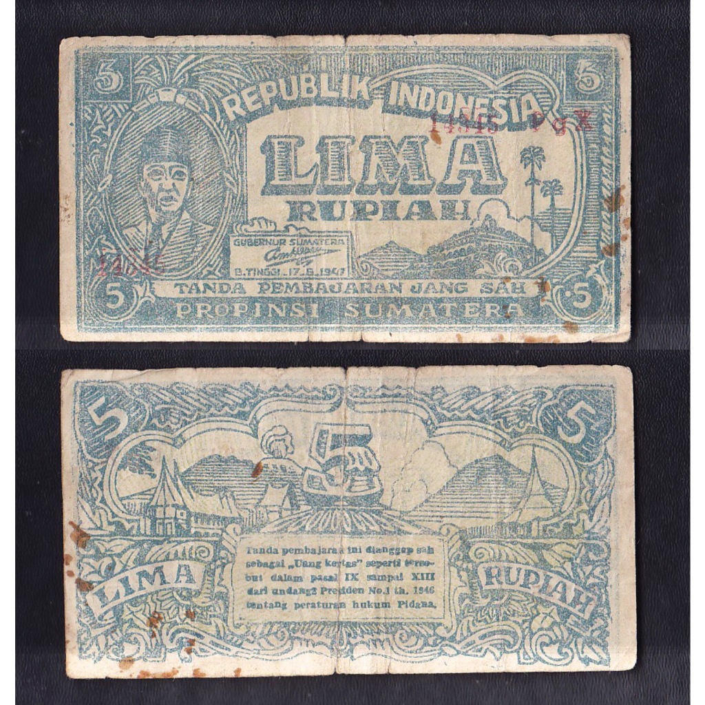 Uang kuno Orida Bukit Tinggi 5 rupiah tahun 1947 Emisi 17 Agustus 1947