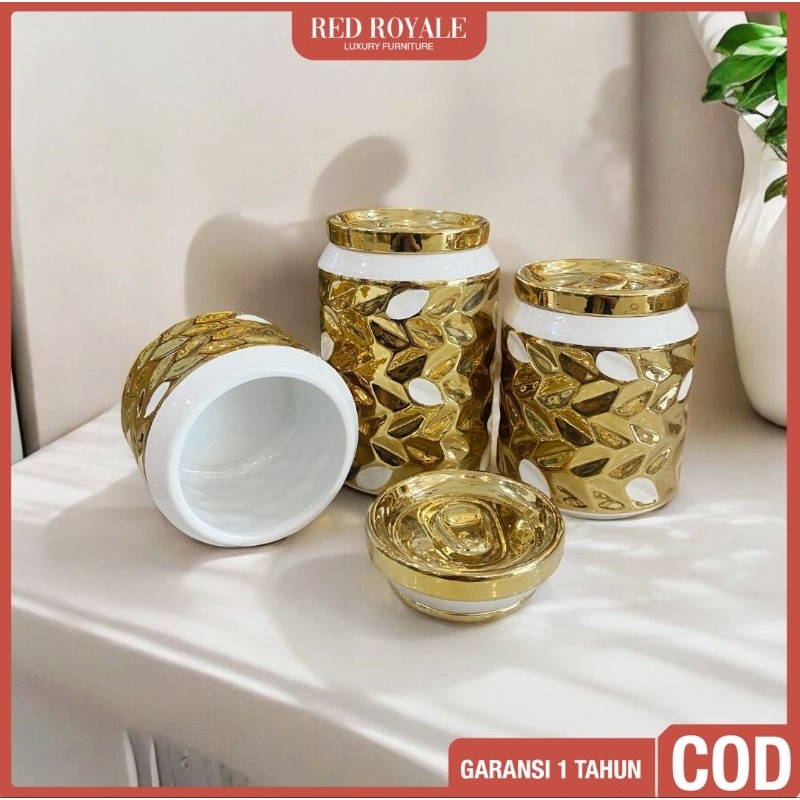 toples kue keramik gold mewah tempat penyimpanan makanan snack wadah serbaguna