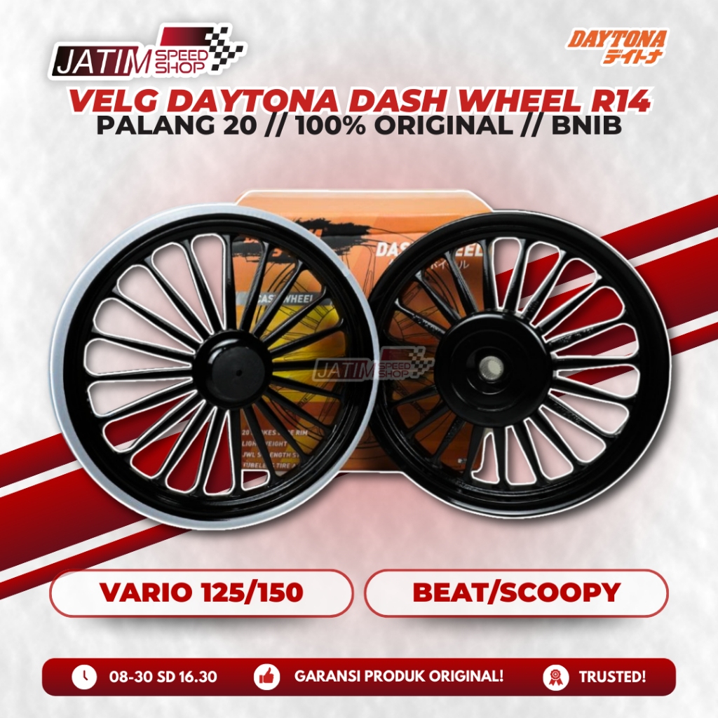 DAYTONA Velg Daytona Dashwheel Batang 20 Black Glossy Untuk Vario 125 110 160 CBS Beat Scoopy Genio 