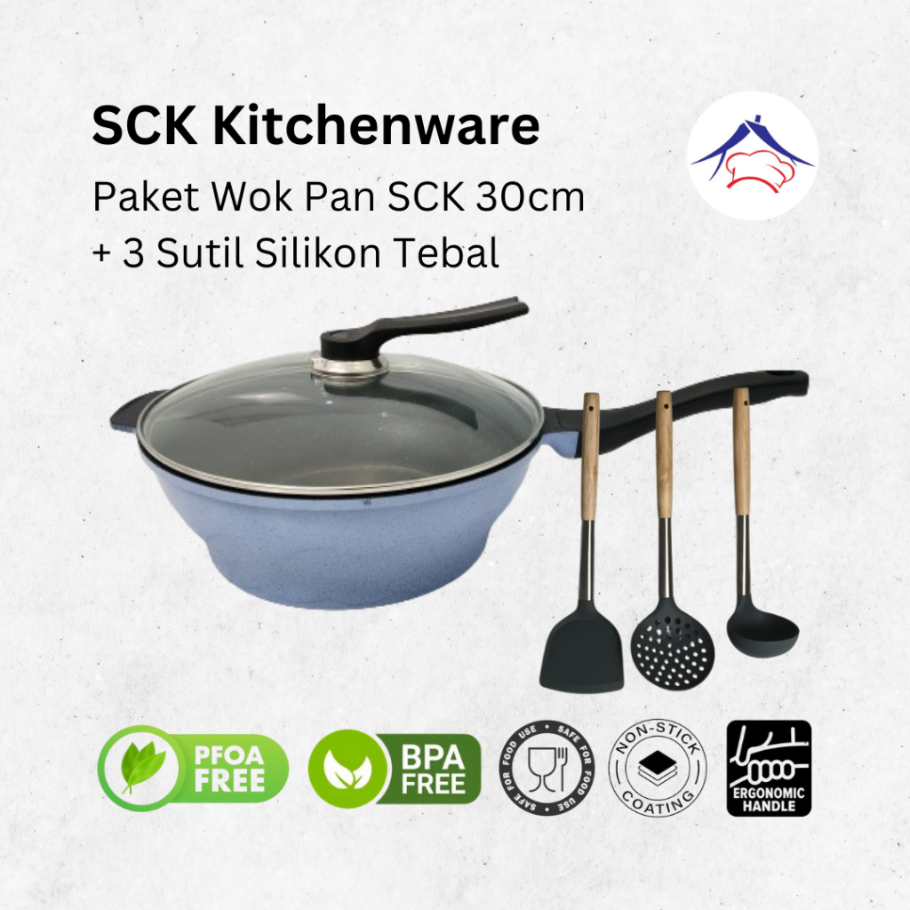 Wok Pan Granite Panci Granite dengan Spatula Silikon