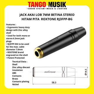 BEST SELLER Roxtone Jack Akai Betina Female Lob 6.3 mm Stereo Hitam Pita RJ3FPP-BG Original / Jack J