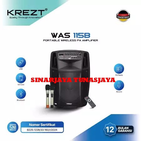 SPEAKER PORTABLE KREZT WAS115B SPEAKER 15 INCH BLUETOOTH WAS 115B SPEAKER KREZT WAS-115B ORIGINAL