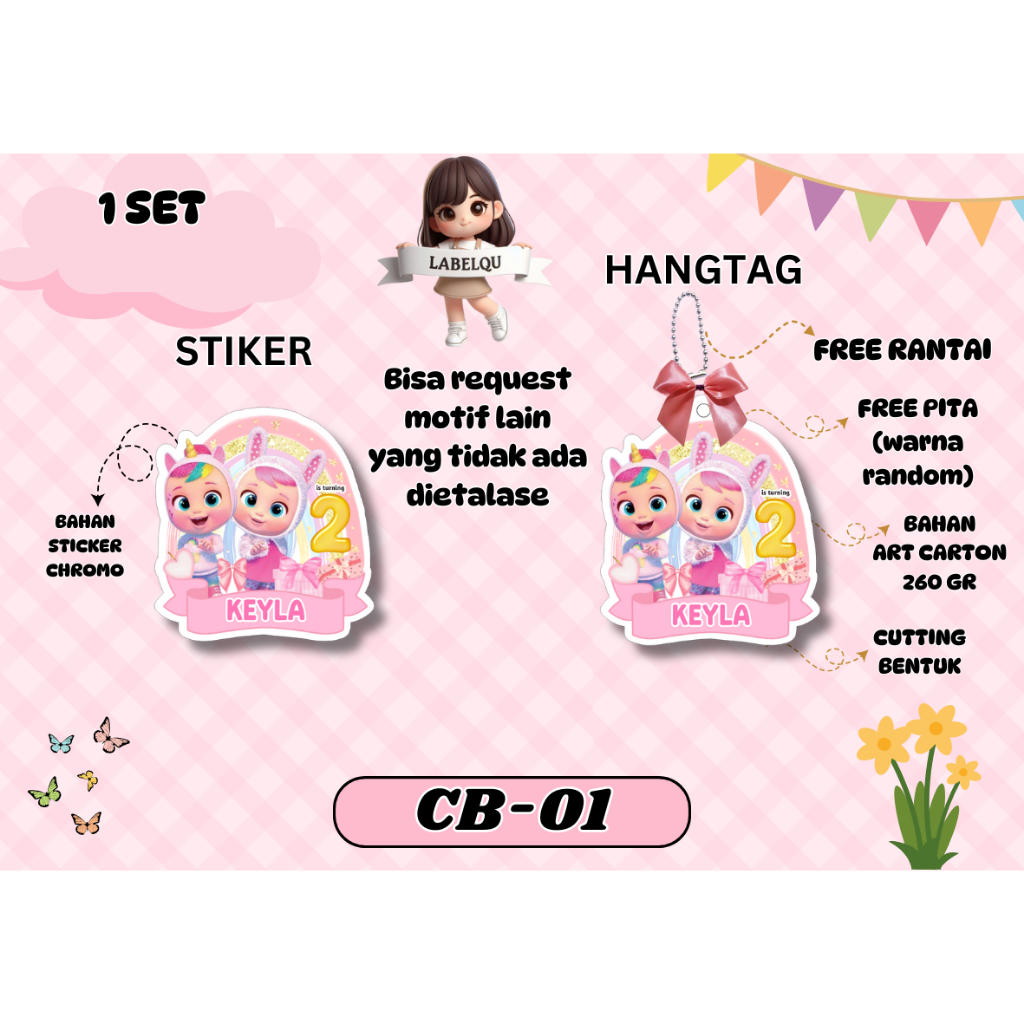 

bib (32 PCS) HANGTAG STICKER BIRTHDAY ULANG TAHUN / KARTU UCAPAN HAMPERS ULANG TAHUN MOTIF ANAK