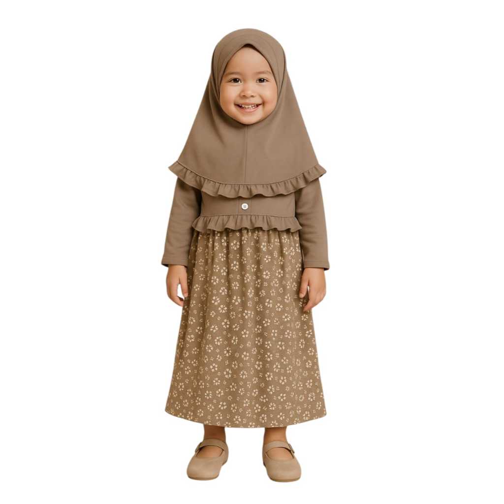 Gamis Hijab Bayi Az-Zahra Spandek Kancing Motif Bunga New Born Baru Lahir 0-2 Tahun Millo Mocca
