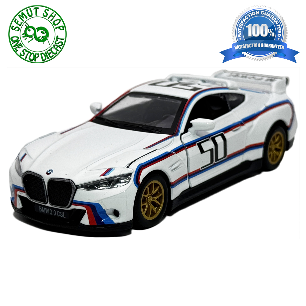 Apolo MSZ 2022 BMW 3.0 CSL White with Printing Miniatur Mobil BMW 3.0 CSL tahun 2022 angka 50