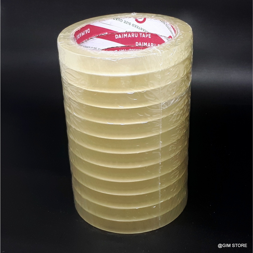 

Isolasi / Solatip Bening 12 mm x 100 Yard x 45 Mic Sticky N Strong (SNS) Sinar Lakban