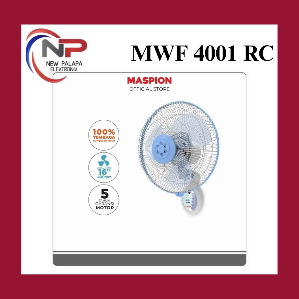MASPION WALL FAN REMOT 16INCH MWF-4001RC / KIPAS ANGIN DINDING MASPION PLUS REMOTE/ KIPAS ANGIN TEMB