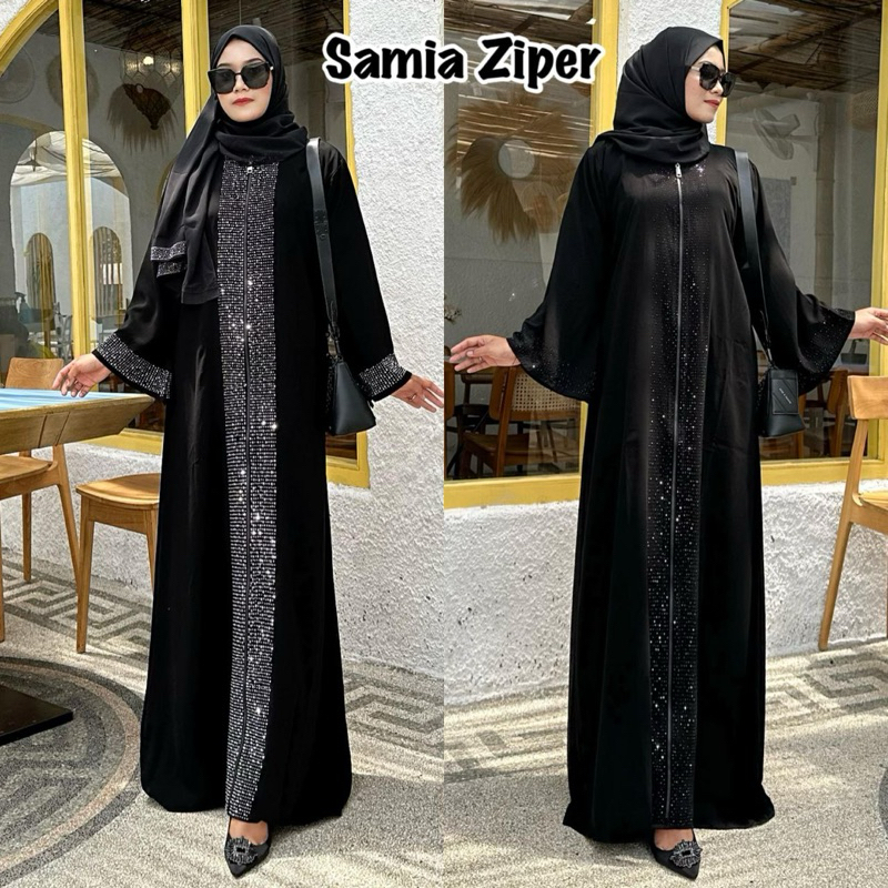 Abaya Ziper Samia (Silver and Black)