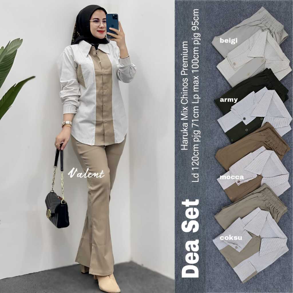 Baju SET Wanita / One Set Wanita Kekinian Muslim Ld110 Katun Mix Chinos Dea Salur Garis Garis