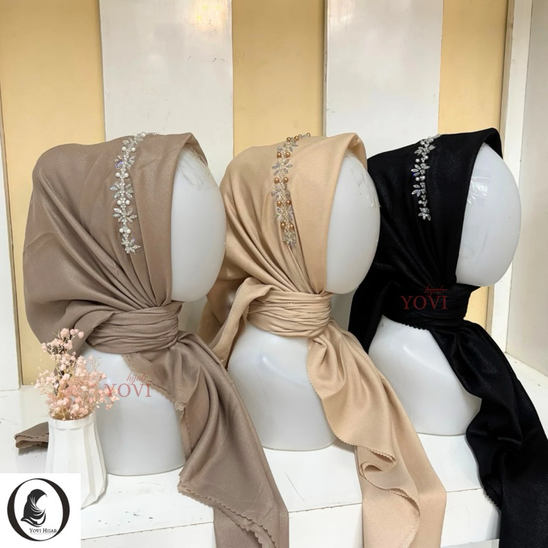 Jilbab Shinar Bando Payet Segi Empat Pesta || Hijab Shinar Glamour Payet Bando by Ansania