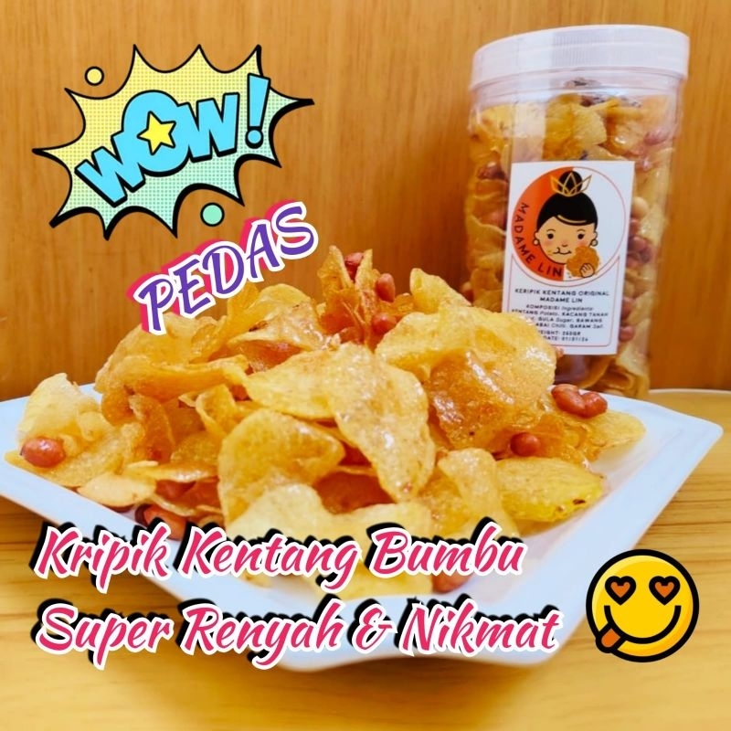 

Kripik Keripik Kentang Siap Saji Madame Lin rasa Pedas Manis Super Nikmat untuk Cemilan maupun Tambahan menu makanan