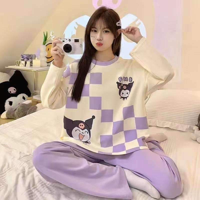 Baju Tidur Wanita Set Dewasa Bahan Kaos Embos Adem Lengan Panjang Celana Panjang Piyama