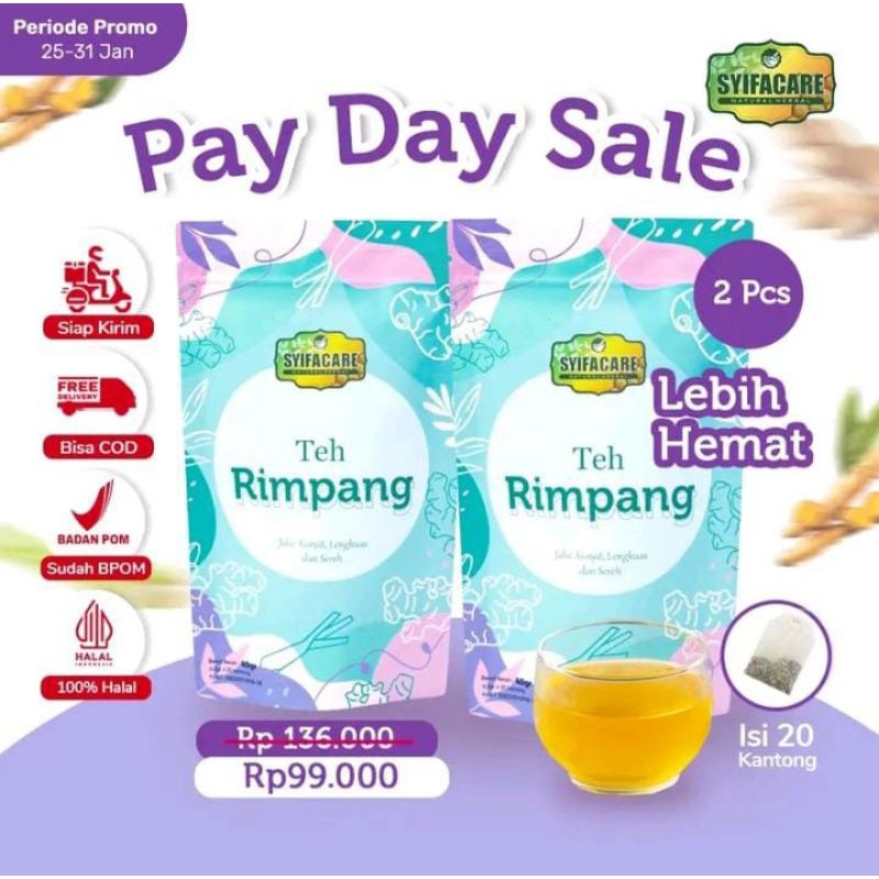 

(PAKET 2 PCS )Teh Rimpang Syifacare Minuman Instan Rempah Jahe Kunyit Lengkuas Sereh BPOM & HALAL MUI Herbal