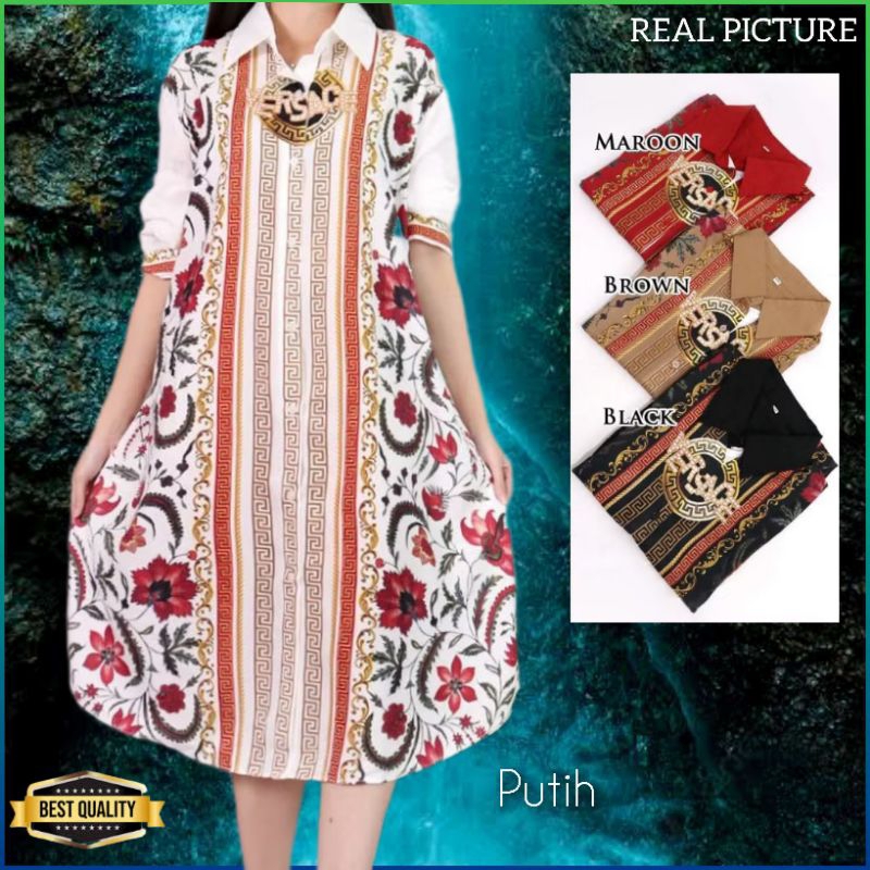 Midi Dress Korea Wanita Anchusa Jumbo LD 120 Gaun Natal Kekinian Putih
