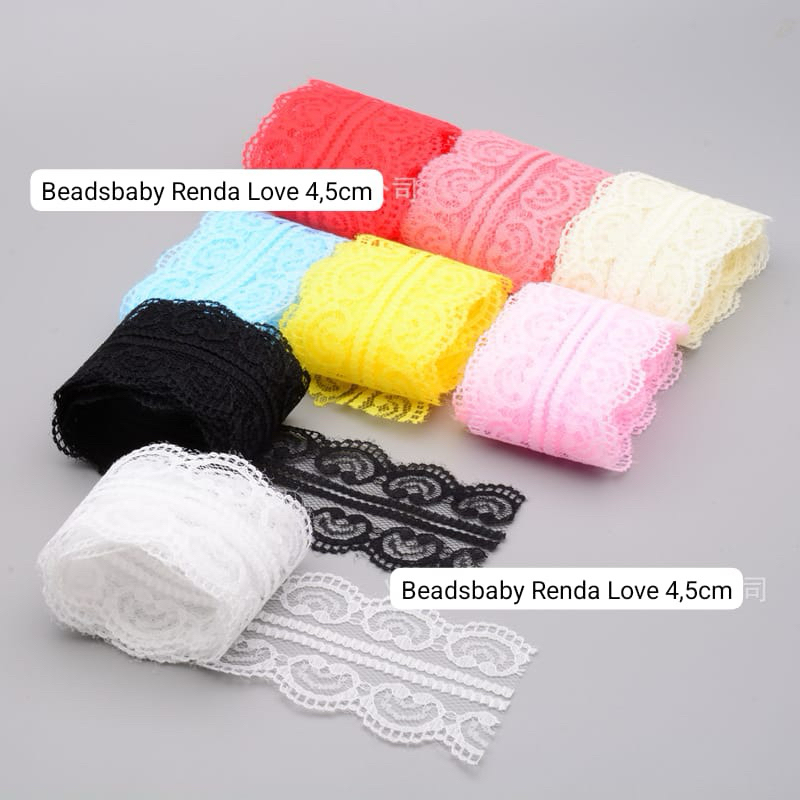

BeadsBaby88 Pita Renda Pinggir Love 4,5cm/45mm Premium Quality (5yard ) bahan best quality super lembut cocok untuk dibuat jepit rambut anak, acc fashion lain atau bahan untuk buat bunga
