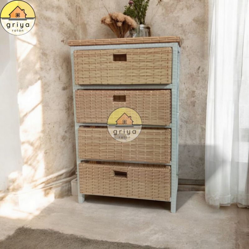 Lemari Rotan Sintetis Laci 4 Susun Lemari Plastik Rak Buku Serbaguna