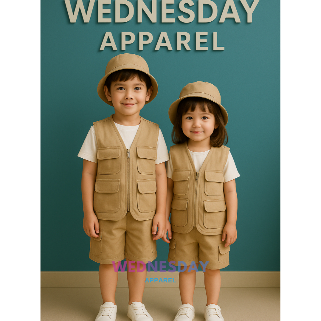 Setelan Rompi Safari Anak Laki Perempuan Baju Vest Celana Topi Pendek Casual Kids OOTD